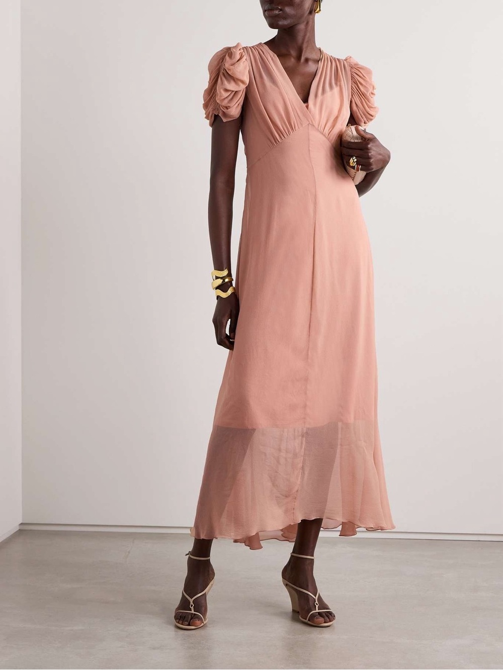 Zimmermann Eden Silk V-Neck Puff Sleeve Maxi Dress